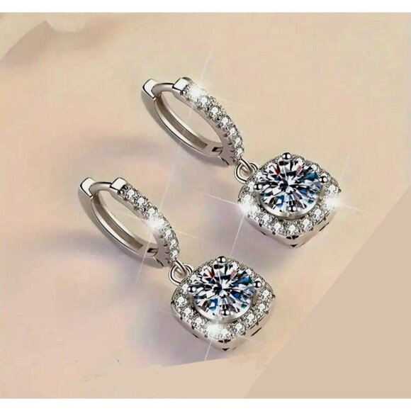 Sterling Silver Halo Drop Earrings - Picture 3 of 5